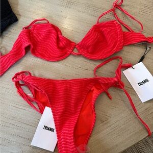 Triangl Swimwear Red Ribbed Bikini Set